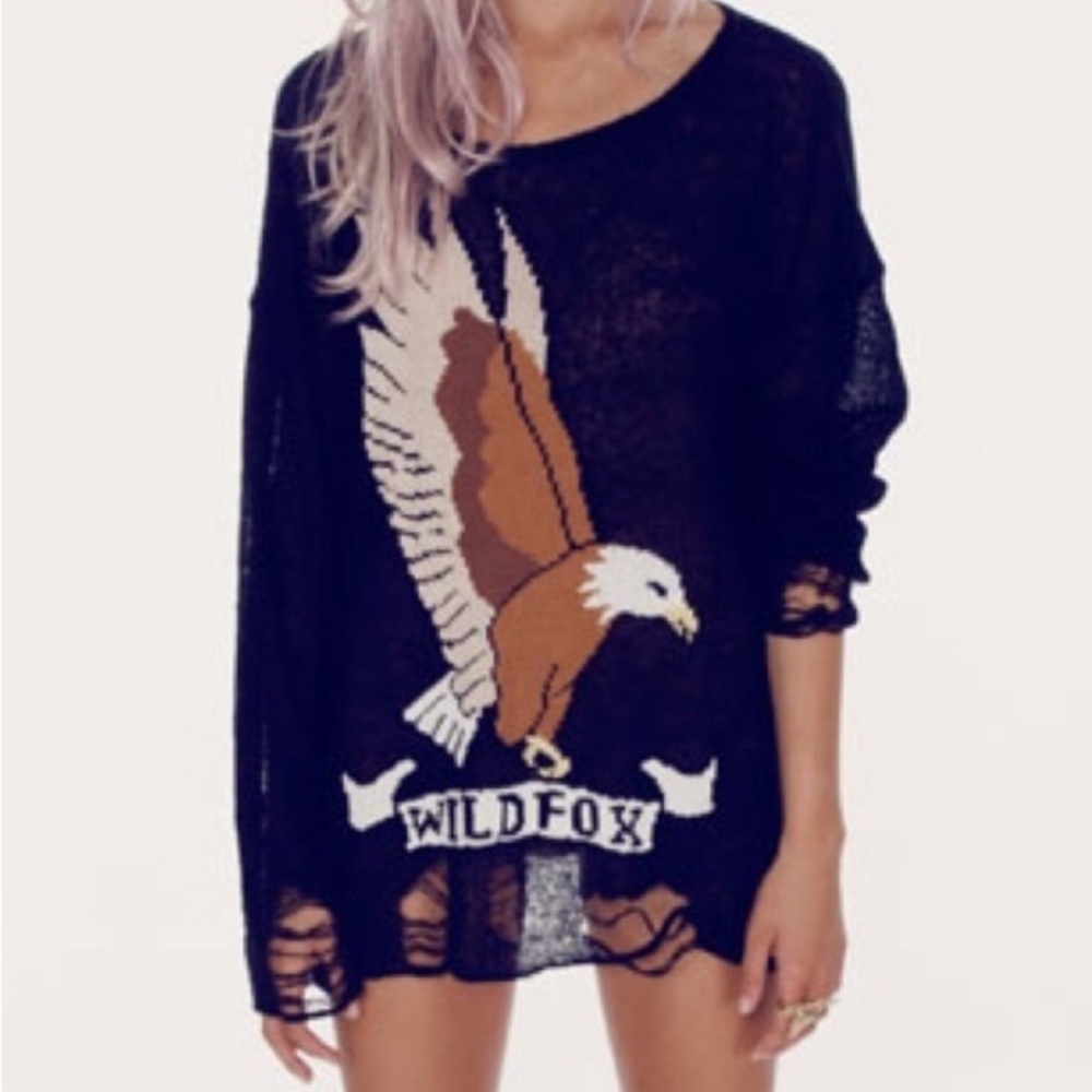 Wildfox Distressed Eagle Graphic Sweater